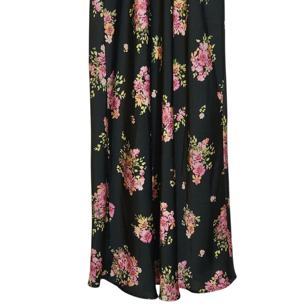 ZARA Floral Sleeveless Black Pink Midi Slip Dress Romantic Size S - Picture 13 of 16